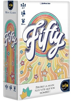 IELLO Fifty Gesellschaftsspiel für die Familie, Revisitez Le Bingo, Spannung und Verrückte Lachen, 3-7 Spieler, ab 8 Jahren, schnelle Spiele 15 Minuten, Stimmung und Spaß am Tisch