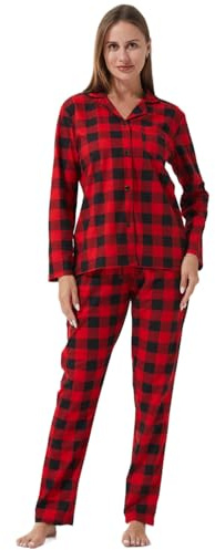 LNFINTDO Pyjama long 2 pièces pour femme - Pyjama d'hiver - Haut long - Pantalon de pyjama à carreaux - Costume d'intérieur douillet - Pour femme - Ensemble de salon de Noël