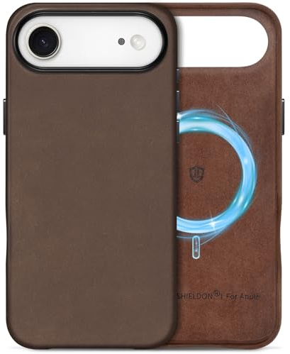 SHIELDON Lederhülle für iPhone Air 6,5 5G 2025, Dunkelbraun | Kompatibel mit MagSafe, Crazy Horse Leder, Echtleder, Kamerasteuerung, Magnet Kabelloses Laden, Rutschfeste Handyhülle