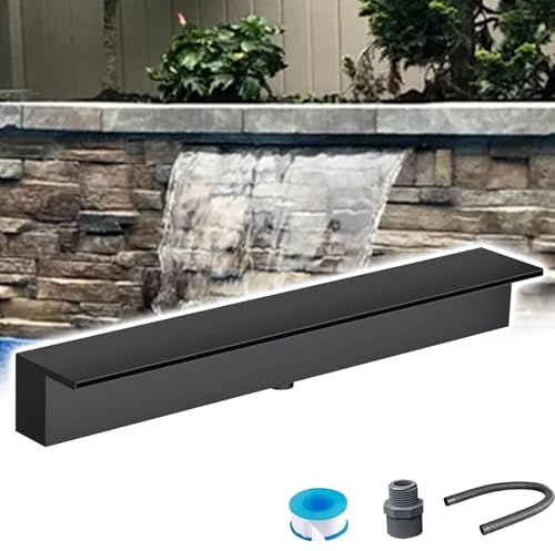 Déversoir de Cascade Déversoir en Acier Inoxydable pour Cascade extérieure, Déversoir Personnalisable pour Fontaine Commerciale Murale, Éléments Aquatiques encastrés(Black,32″/81cm)