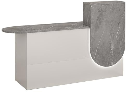 BVCL Empfangstheke mit LED-Beleuchtung, Schublade mit Schloss, Moderner Schreibtisch aus Holz mit Großzügigem Stauraum für Büro, Salon oder Empfangsbereich(Gray - Right,Width 120cm)
