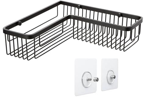 TATAY Shower Caddy Aluminium Holds up to 5 kg 100% Stainless | Shower Caddy Bathroom | Dimensions 30x8.5x30 cm | Quick Fix System | Supports 5 kg | Rectangular Shape, Black