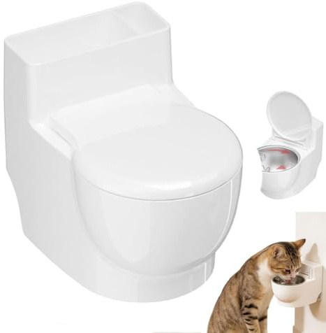 Toilet Water Bowl for Cat, Toilet Shaped Pet Water Dispenser, Toiletten-Wassernapf für Katzen, Toilettenförmiger Wasserspender, Wandmontierter Wasserspender in Form Einer Katzentoilette (Weiß)