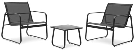 MAT-COMPANY Gartenmöbel Set 3 teilig Balkonmöbel Set mit 2 Stühlen und Tisch Polyrattan Bistro Set Balkon Terrasse Sitzgruppe mit Glastisch Metallgestell Schwarz quadratisch