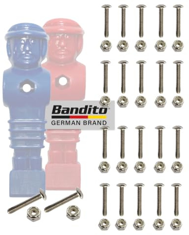 Bandito 22 St. Kickerschrauben im Set mit 22 Muttern für Tischkicker Stangen mit Ø 16 mm, Edelstahl Ersatzschrauben passend für alle gängigen Kickertisch Spielfiguren, Länge 27 mm