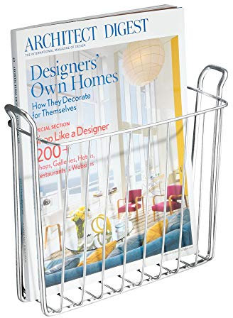 iDesign porte revue à fixer au mur, petit porte magazine mural en métal pour revues, journaux ou magazines, range magazine pour la salle de bain, argenté, Silberfarben
