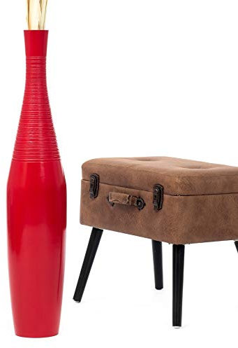Leewadee Jarrón Grande De Suelo – Jarrón Alto De Madera De Mango para Ramas Decorativas, 90 cm, Rojo