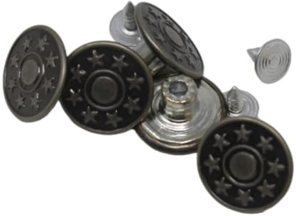BIG-SAM Jeansknöpfe - Ø 17mm - Altsilber/Sterne - 5/10 / 25 oder 50 Stück - Nähfrei mit Anleitung! (5)