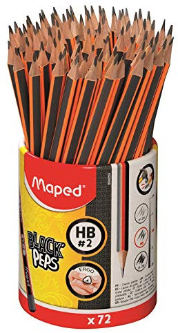 Maped - Crayons Graphite Black’Peps - Crayons à Papier HB - Ergonomique - Triangulaire - Pot de 72 Crayons Papier HB