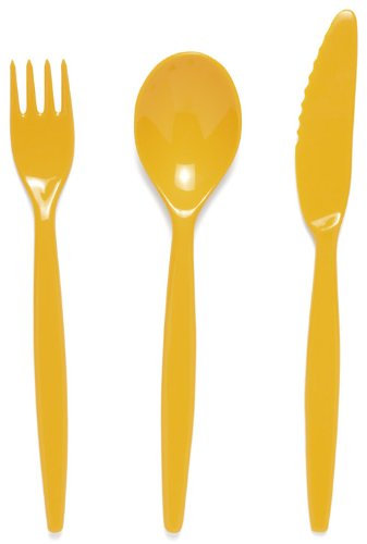 Harfield Polycarbonate Plastic Cutlery Set Yellow 20cm (x4 Sets) Reusable and Virtually Unbreakable