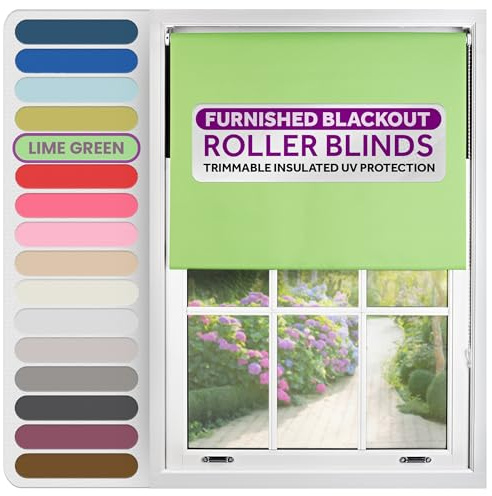 FURNISHED Roller Blinds Window Blackout, Lime Green, 240cm Wide x 165cm Long