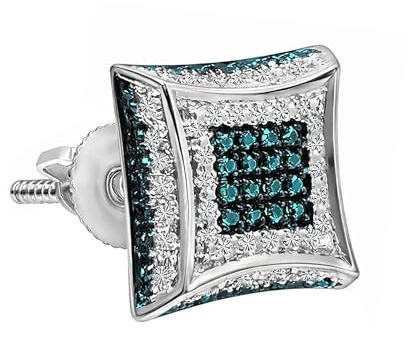 0,08 Karat (ctw) Sterling Silber Rund, Blau & weiß Diamant Micro pave Ohrstecker (nur 1 Stück)