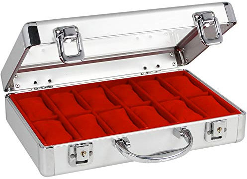 Safe 2651 Uhrenkoffer Aus Aluminium Für 12 Uhren, Innen Samt Rot