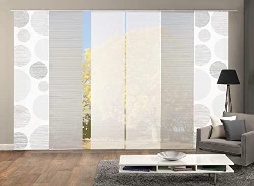 Vision S 96553 6er-Set Schiebegardinen Borden halbtransparenter Stoff in Bambusoptik 6X 260x60 cm, Farbe:grau