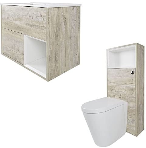Milano Bexley Light Oak 610mm Bathroom Vanity Unit Basin Toilet WC Unit Back to Wall Pan
