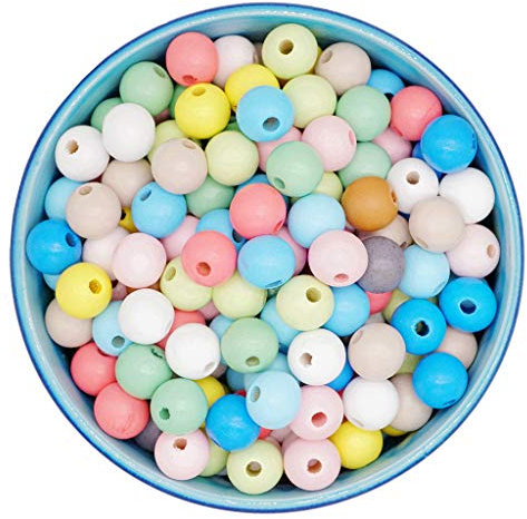 Feelairy 600 Perles en Bois Colorées 8 mm - Boules Pastel Rondes pour Artisanat, Bracelets de Bricolage et Enfilage