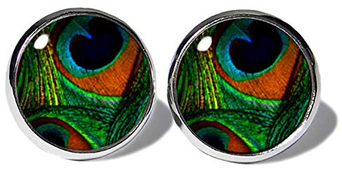Pfauenauge Ohrstecker ABOUKI Damen Mädchen Kind Kinder Edelstahl Ohrschmuck Motiv Pfau Pfauenfeder Animal-Print handgefertigte Ohrringe silber-farben