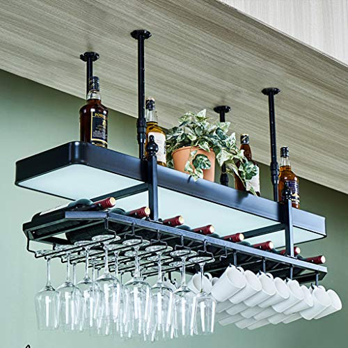 Hanging Wine Holder Hanging Wine Glass Holder Storage Hanger with light box Adjustable Height Traditional Tea Coffee Mugs Cups Wine Glasses Storage Drying Holder Rack for Bar Kitchen Club for Kitch