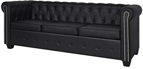 Tidyard Chesterfield Sofa 3-Sitzer Lounge Ledersofa Couch Sofagarnitur Vintage Couch Bürosofa Polstermöbel Stilsofa Couchgarnitur Polstersofa Kunstleder Schwarz