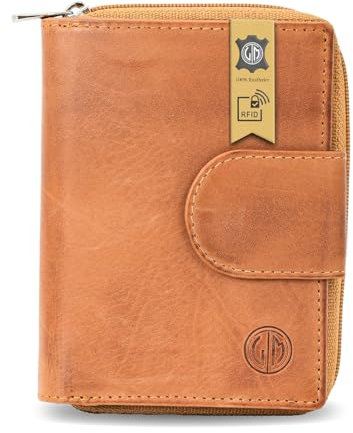 LINDENMANN Geldbeutel Damen Portemonnaie Vollrindleder cognac