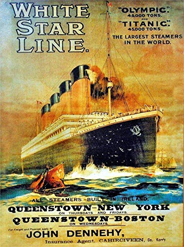 White Star Line Olympic Titanic John Dennehy Tin Retro Look 20X30 CM Decoration Art Sign for Home Kitchen Bathroom Farm Garden Garage Inspirational Quotes Wall Decor