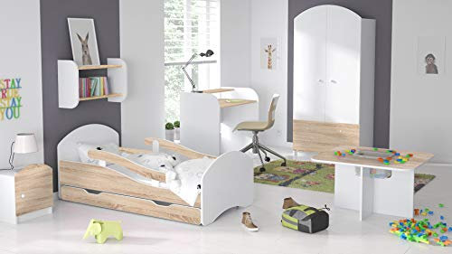 BDW Kinderbett Jugendbett 140 160 180 mit Einer Schublade mit Matratze (140x70cm Eiche Sonoma)
