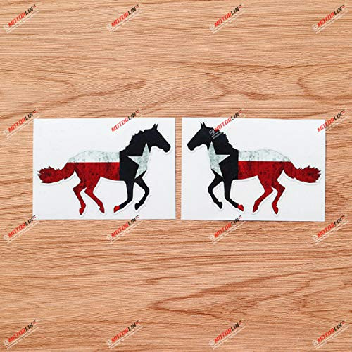 Texas Staatsflagge Pferd Vinyl Aufkleber Sticker - Grunge Gedämpft Vintage - Paar glänzend, 10,2 cm - Spiegelbilder umgekehrt für Auto Laptop