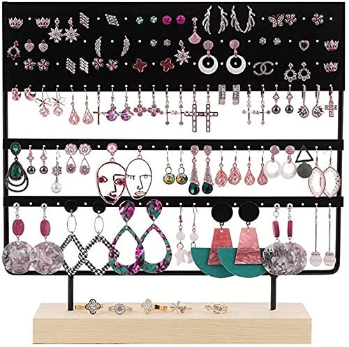 Homeanda Organisateur de bijoux avec base en bois, support pour boucles d'oreilles suspendues, 144 trous (Noir)