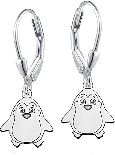Kinder Mädchen hängende Ohrringe echt 925 Sterling Silber Ohrhänger (A23o Brisur Pinguin)