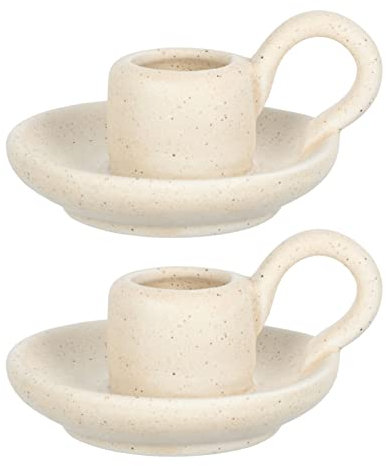 2Pcs Beige Ceramic Candle Holders Nordic Style Tealight Candlestick for Home Decoration and Festive Atmosphere