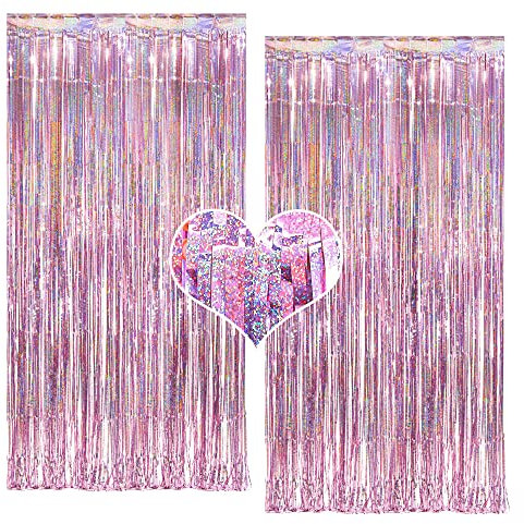 MALANKU Tinsel Metallic Foil Fringe Curtain Backdrop, 2Pack 3.2ft x 8.2ft Tinsel Doorway Wall Decorations for Birthday Graduation Bachelorette Baby Shower Party