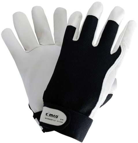 Cimco Worker 2.0 schwarz/weiß 141245 Nappaleder Arbeitshandschuh Größe (Handschuhe): 9, L EN 388 1 Paar