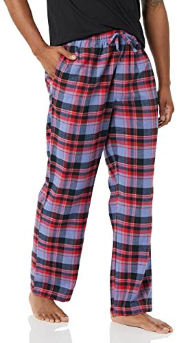 Amazon Essentials Pantaloni Pigiama in Flanella - colori fuori produzione Uomo, Blu Tartan Misto, XXL