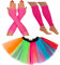 80s Fancy Dress for Women Neon Tutu Skirt 80s costume Neon Party Accessories 1980s Fancy Dress Costumes for Women Neon tutu Neon Leg Warmers Neon Fishnet Gloves Rave Retro Outfit (8-12 UK, Rainbow)