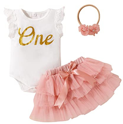 1 Geburtstag Mädchen Outfit Blumen Spitze Ärmellos Strampler Body+Tütü Tüllrock+Bowknot Stirnband 3tlg Bekleidungssets Erster Geburtstag Party Babykleidung Baby Fotoshooting Rosa Ärmellos 9-12 Monate