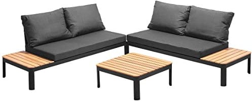 Aluminium Lounge St. Lucia Sitz rechts, Links & Tisch schwarz Gartenlounge Set Gartenmöbel