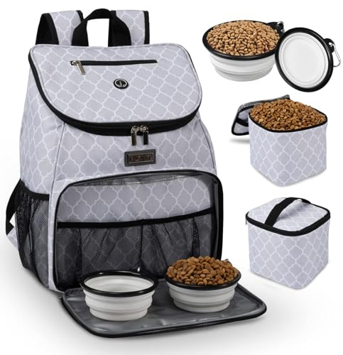 BAGLHER丨Dog Travel Bag, Airline Approved Pet Supplies Backpack, Dog Travel Backpack with 2 Silicone Collapsible Bowls and 2 Food Baskets