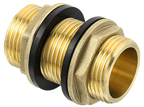 sourcing map Schottfitting Wassertank Anschluss Messing Adapter mit 2 Gummi Bäder G1 Stecker
