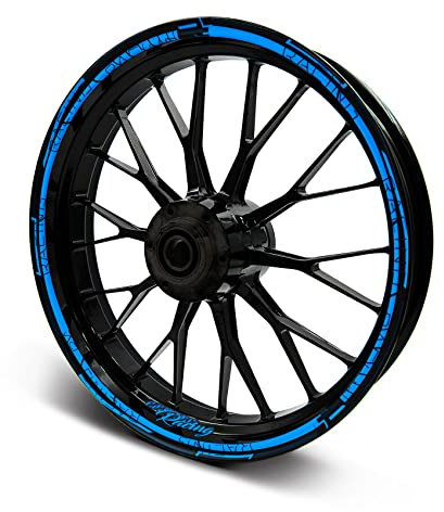 16-teiliges Set Felgenrandaufkleber Sticker für Motorrad Auto Felgen Stripes Design Komplett Set Felgenaufkleber für 15 16 17 18 19 Zoll MR018 (Neon Blau, Matt)