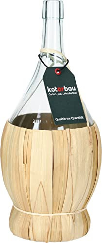 KOTARBAU® Garrafa Damajuana, 2 litro, Botella de Cristal con cesto, Jarra de Vidrio, Botella para Vino, Agua, licores, Recipiente con Cesta para liquidos, Transparente