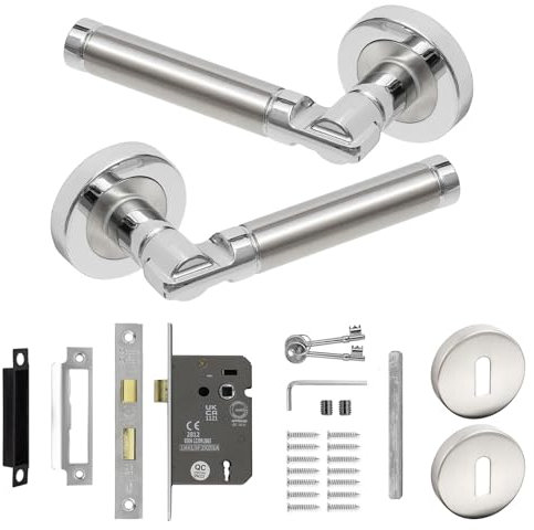 Decoranddecor Enigma Duo Colour Internal Door Handles – Aluminium Silver Round Handles with Lock and Keys – Sleek Modern Design for Bedrooms and Bathrooms