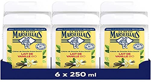 Le Petit Marseillais - Extra weiche Bio-Vanille-Milch Duschcreme (6 x 250 ml) – 92% Inhaltsstoffe natürlichen Ursprungs – vollständig recycelbare Flasche