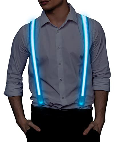Ainiv LED-Hosenträger, Zurück Hosenträger LED-Licht-Hosenträger Neon Stripe Light Up LED-Hosenträger Y-Form Verstellbare Hosenträger für Musikfestival, Weihnachten, Halloween-Kostümparty (Blau)