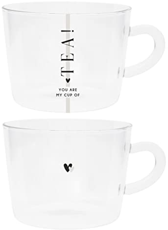 Bastion Collections Teeglas-Set YOU ARE MY CUP OF TEA! & Hearts 2tlg. versch. Motive Glas transparent schwarz bedruckt gedeckter Tisch