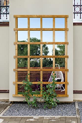 MIRROROUTLET The Trellis - Outside Scandinavian Redwood Garden Wall Fence Mirror 71 X 47 (179.5CM X 119.5CM) Mirror Glass with Wood Trellis Outer. Exclusive, Brown