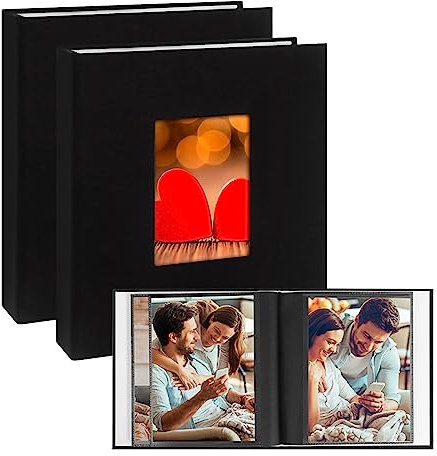 Aevdor Paquete de 2 álbumes de fotos pequeños de 5 x 7 pulgadas, 72 bolsillos, cubierta de lino, álbum de fotos de 5 x 7 pulgadas, capacidad para 72 fotos verticales con ventana frontal, mini libro de