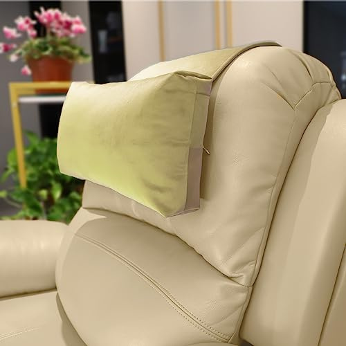 AmazeCov Non-Slip Head Pillow for Recliners - Neck Support Cushion with Velvet Cover for Pain Relief at Home, Office and Travel (Beige)