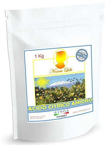 BYROZ Acido Citrico Per Pulizia Calcare. Biologico, Multiuso, 100% Naturale, Efficace, Ecocompatibile, Sostenibile. Ideale come Anticalcare lavatrice e Brillantante. Acido citrico alimentare (1Kg)
