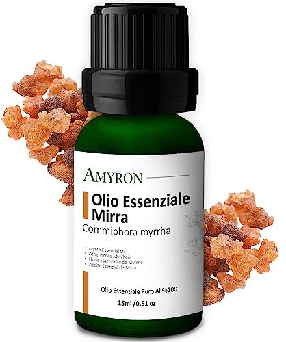 Olio Essenziale Mirra 15ml AMYRON | Commiphora myrrha | Naturale E Puro Al 100% Ideale Per Aromaterapia E Diffusore Oli Essenziali | Massaggi aromatici | Uso Alimentare Terapeutico Senza OGM