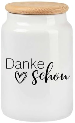 Keksdose - Keramikdose mit Holzdeckel - 650 ml- Dankeschön - Geschenk, Vorratsglas, Leckerliedose, Vorratsdose
